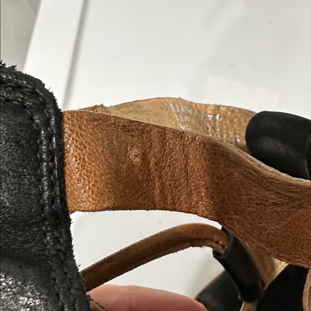 Miz Mooz Two-Tone Black and Tan Strappy Leather Sandals - Picture 8 of 10